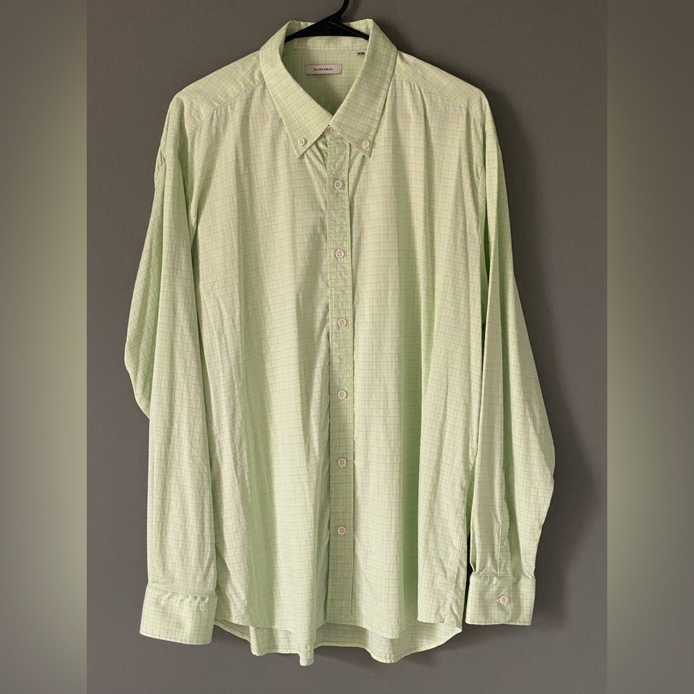 Oliver Ridley Green Plaid Long Sleeve Button Up Dress Shirt Mens Sz XXL Spring